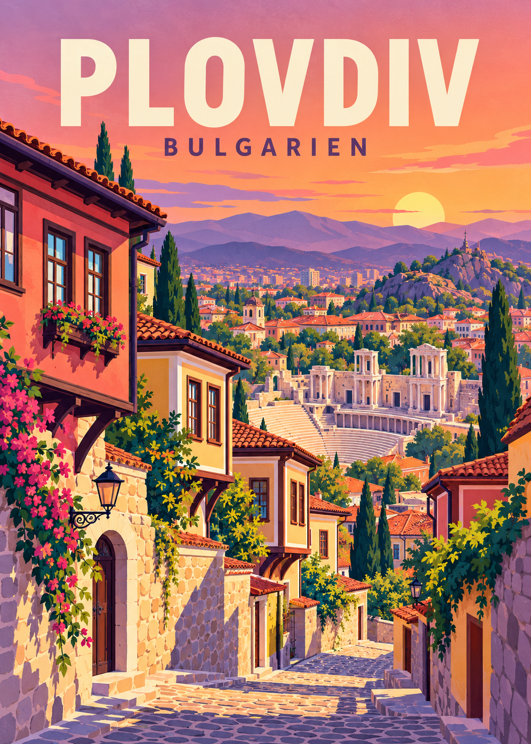 Plovdiv in Bulgarien – geometrische Illustration