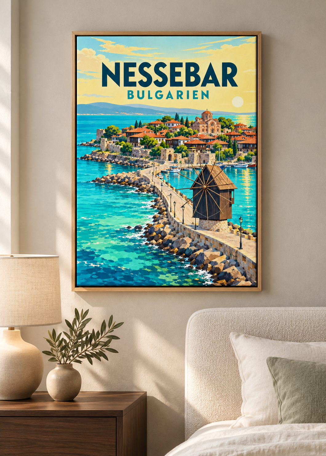 Nessebar – Mockup als Leinwand im Eichen-Schattenfugenrahmen