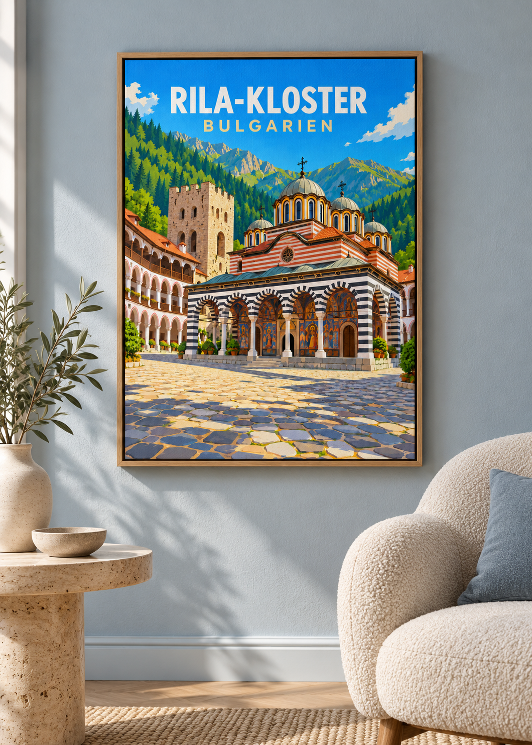 Rila-Kloster – Mockup als Leinwand im Eichen-Schattenfugenrahmen