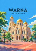 Warna in Bulgarien – geometrische Illustration der Kathedrale mit goldenen Kuppeln