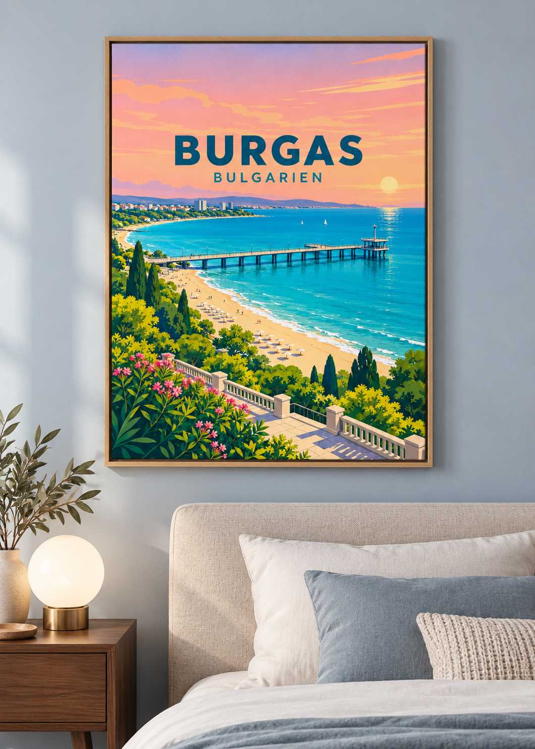 Burgas – Mockup als Leinwand im Eichen-Schattenfugenrahmen