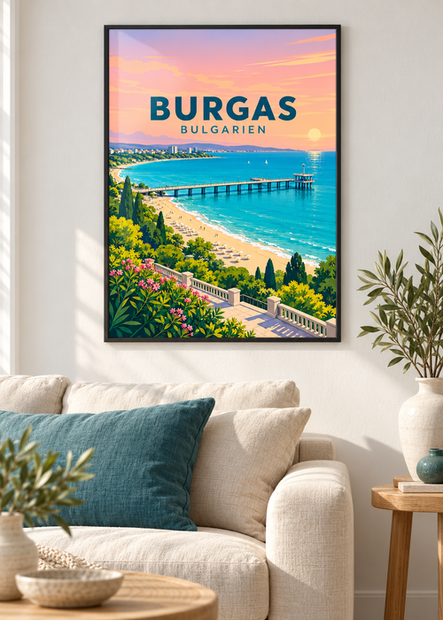 Burgas – Mockup im schwarzen Rahmen mit Acrylglas