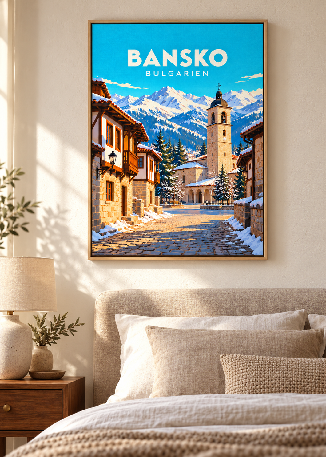 Bansko, Bulgarien – Mockup als Leinwand im Eichenrahmen