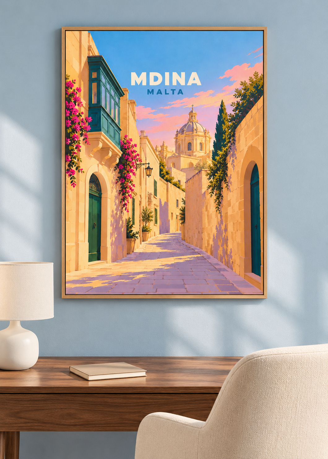 Mdina, Malta – Mockup als Leinwand im Eichenrahmen