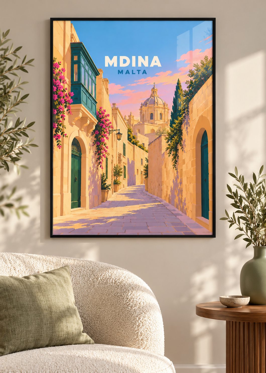 Mdina, Malta – Mockup im schwarzen Rahmen