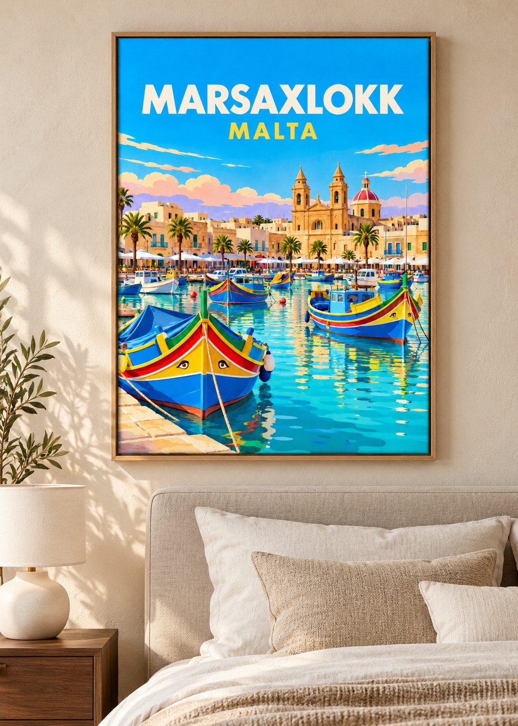 Marsaxlokk, Malta – Mockup als Leinwand im Eichenrahmen