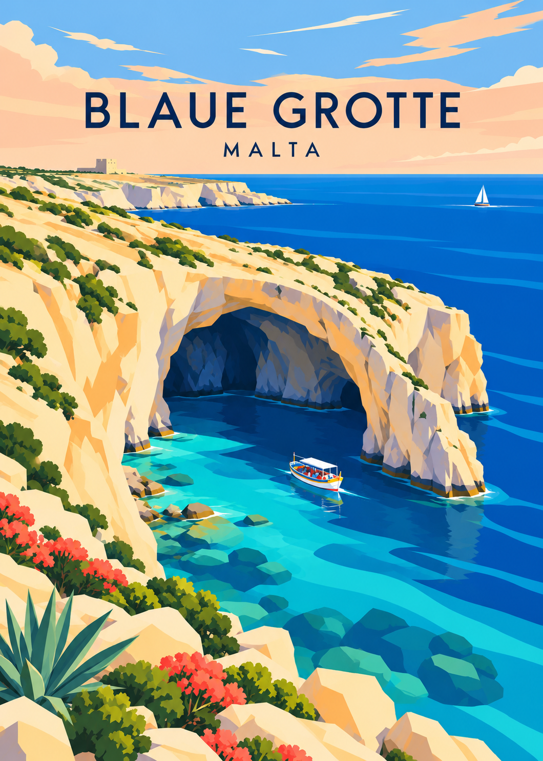Blaue Grotte – geometrische Illustration, Malta