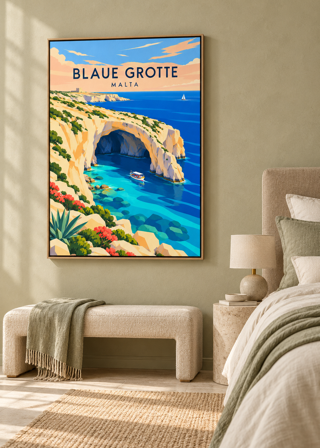 Blaue Grotte – Leinwand im Eichen-Schattenfugenrahmen