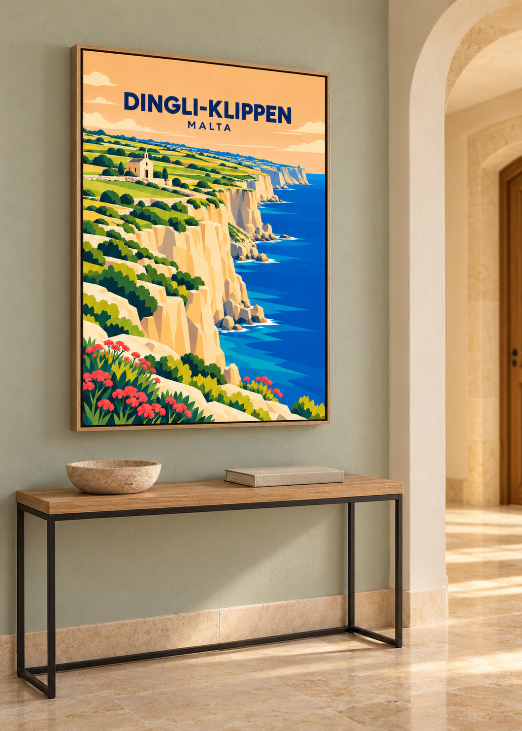 Dingli-Klippen – Leinwand im Eichen-Schattenfugenrahmen