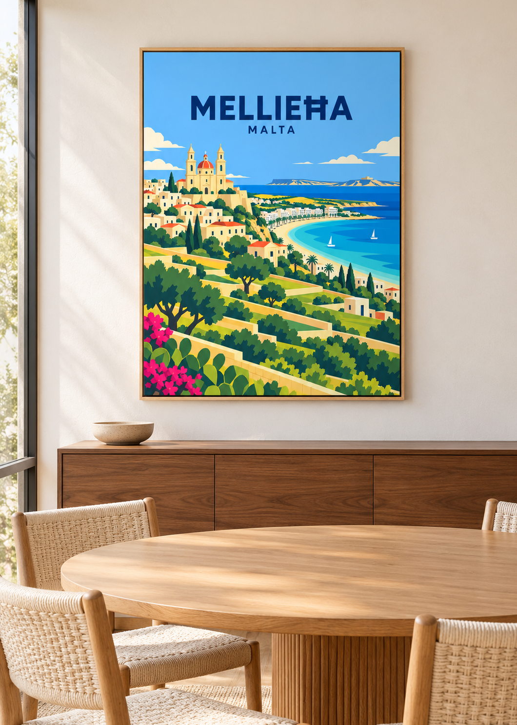 Mellieħa – Leinwand im Eichen-Schattenfugenrahmen