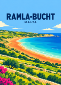 Ramla-Bucht – geometrische Illustration des rotgoldenen Strands, Malta