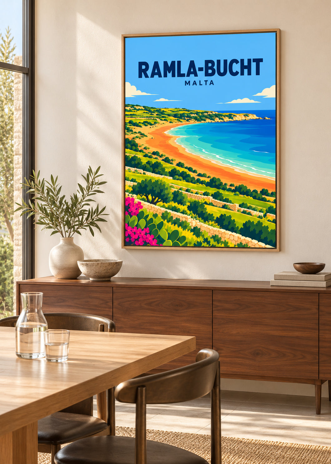 Ramla-Bucht auf Leinwand mit Eichen-Schattenfugenrahmen