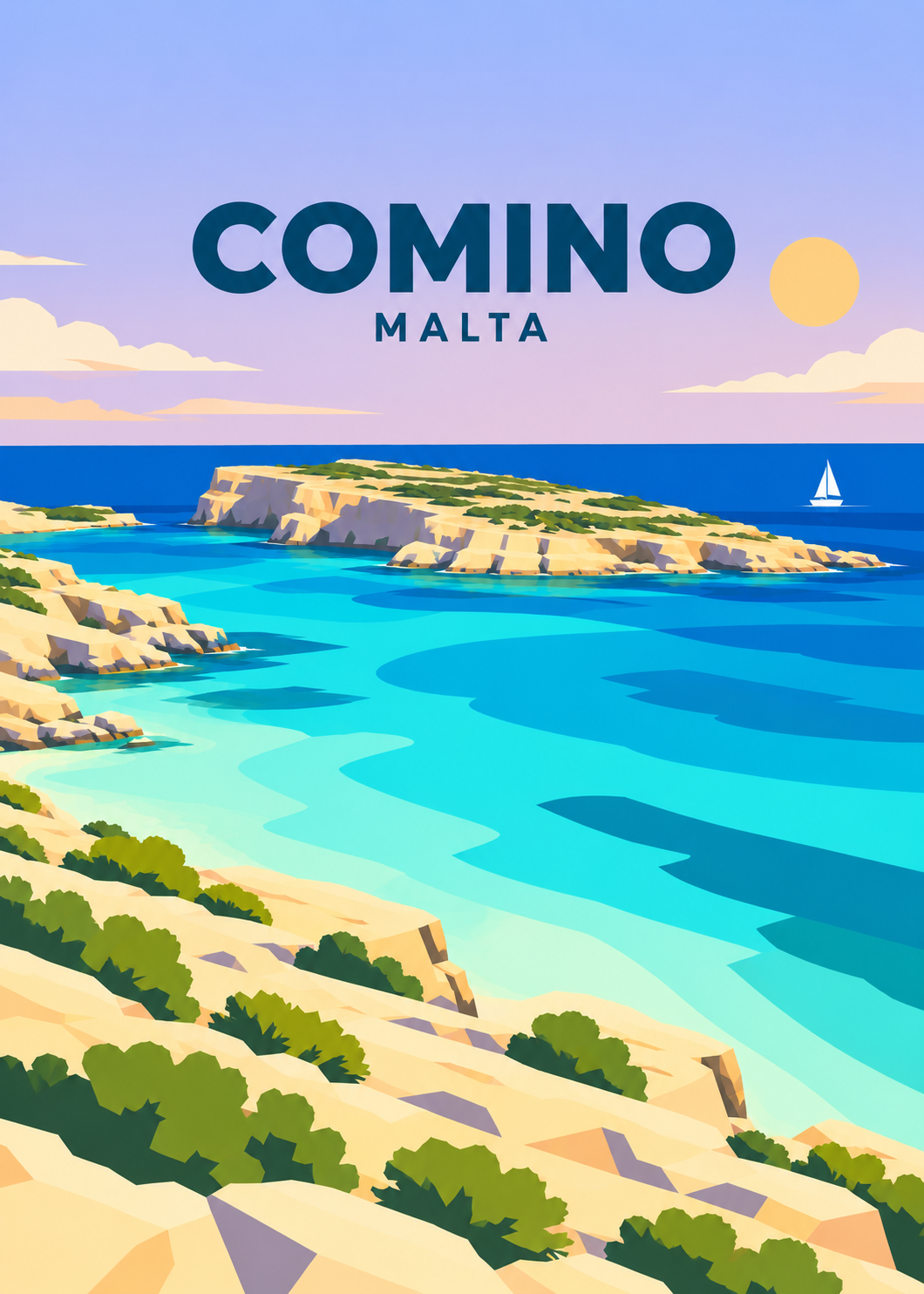 Comino – geometrische Illustration der Blauen Lagune, Malta