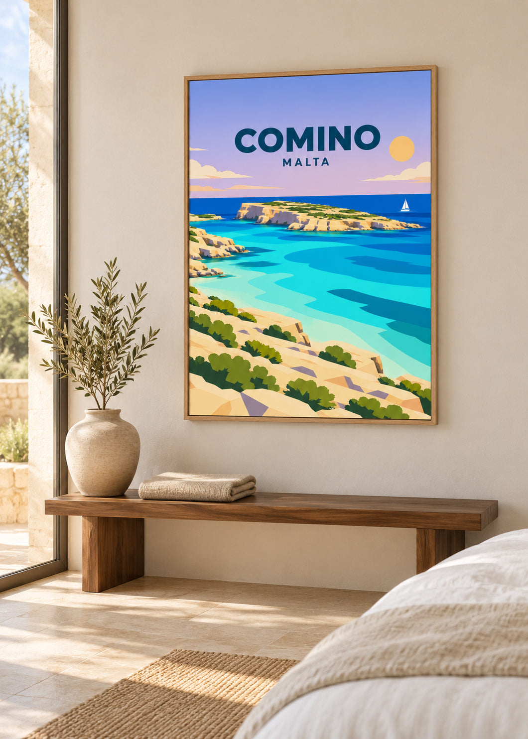 Comino auf Leinwand mit Eichen-Schattenfugenrahmen