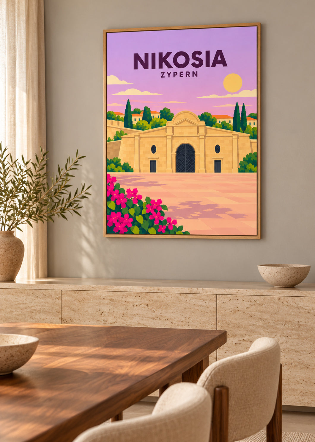 Nikosia auf Leinwand mit Eichen-Schattenfugenrahmen