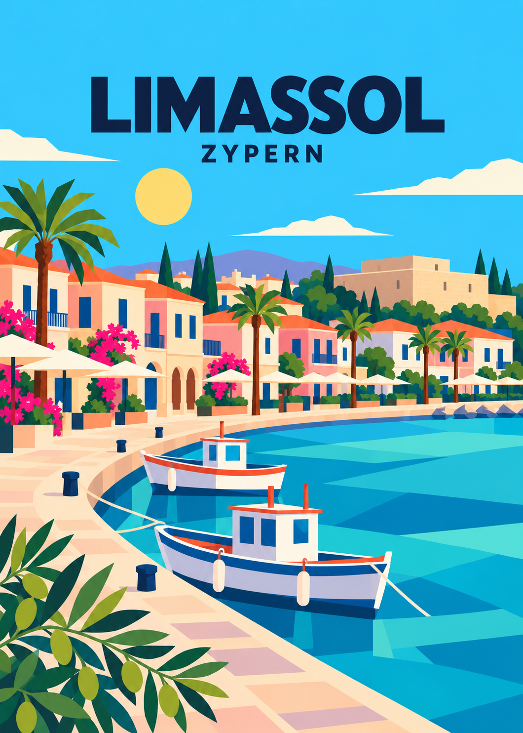Limassol, Zypern – geometrische Illustration des Alten Hafens