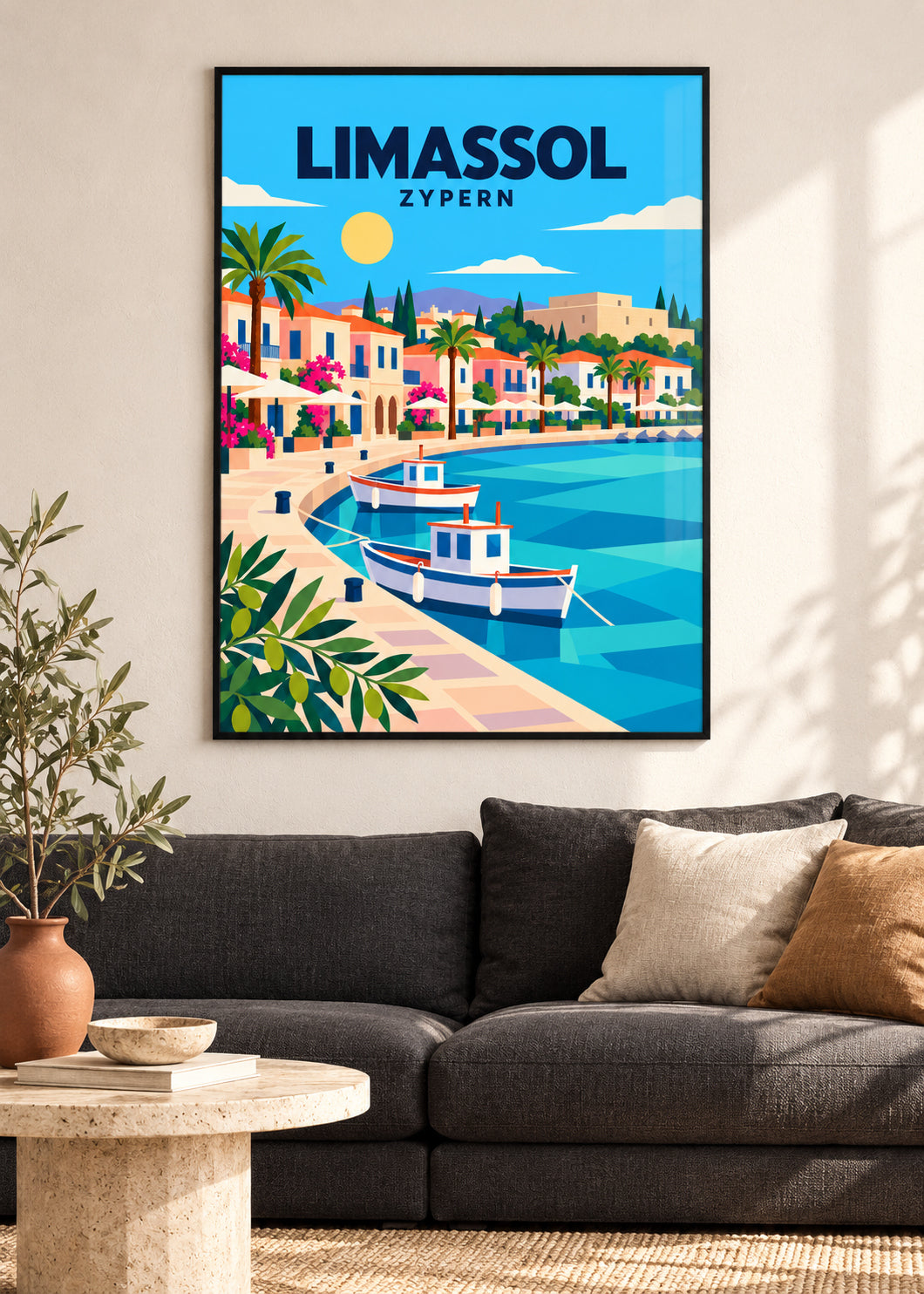 Limassol – Kunstdruck im dünnen matten schwarzen Rahmen