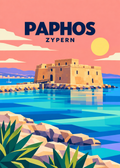 Paphos, Zypern – geometrische Illustration der Hafenfestung
