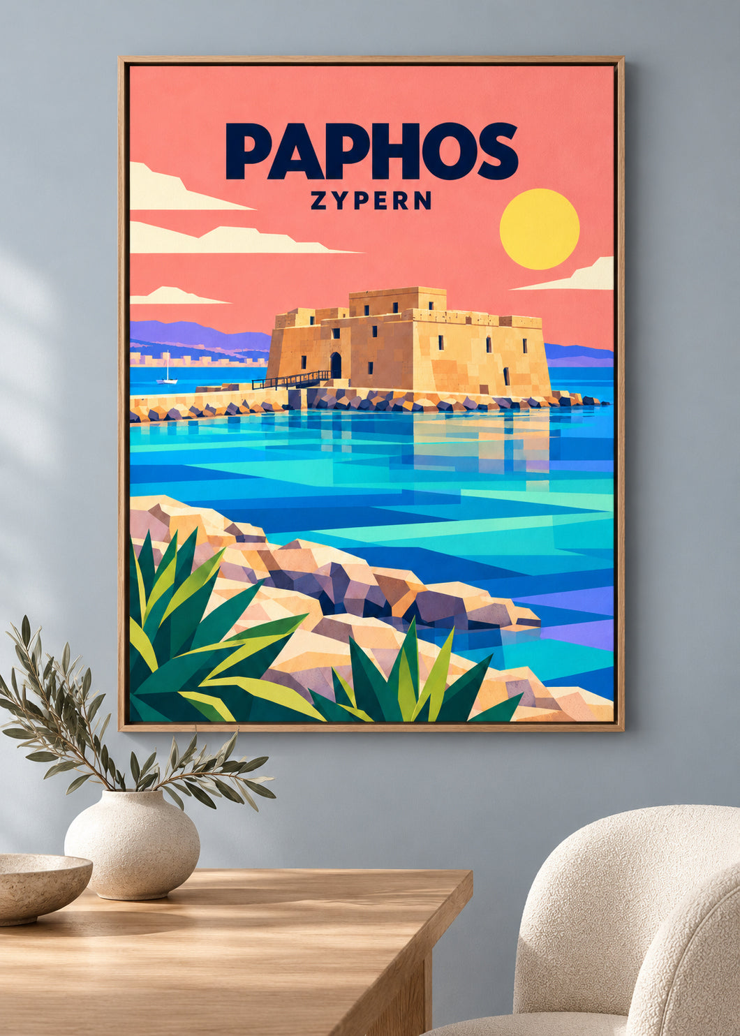 Paphos – Leinwand im dünnen Eichen-Schattenfugenrahmen