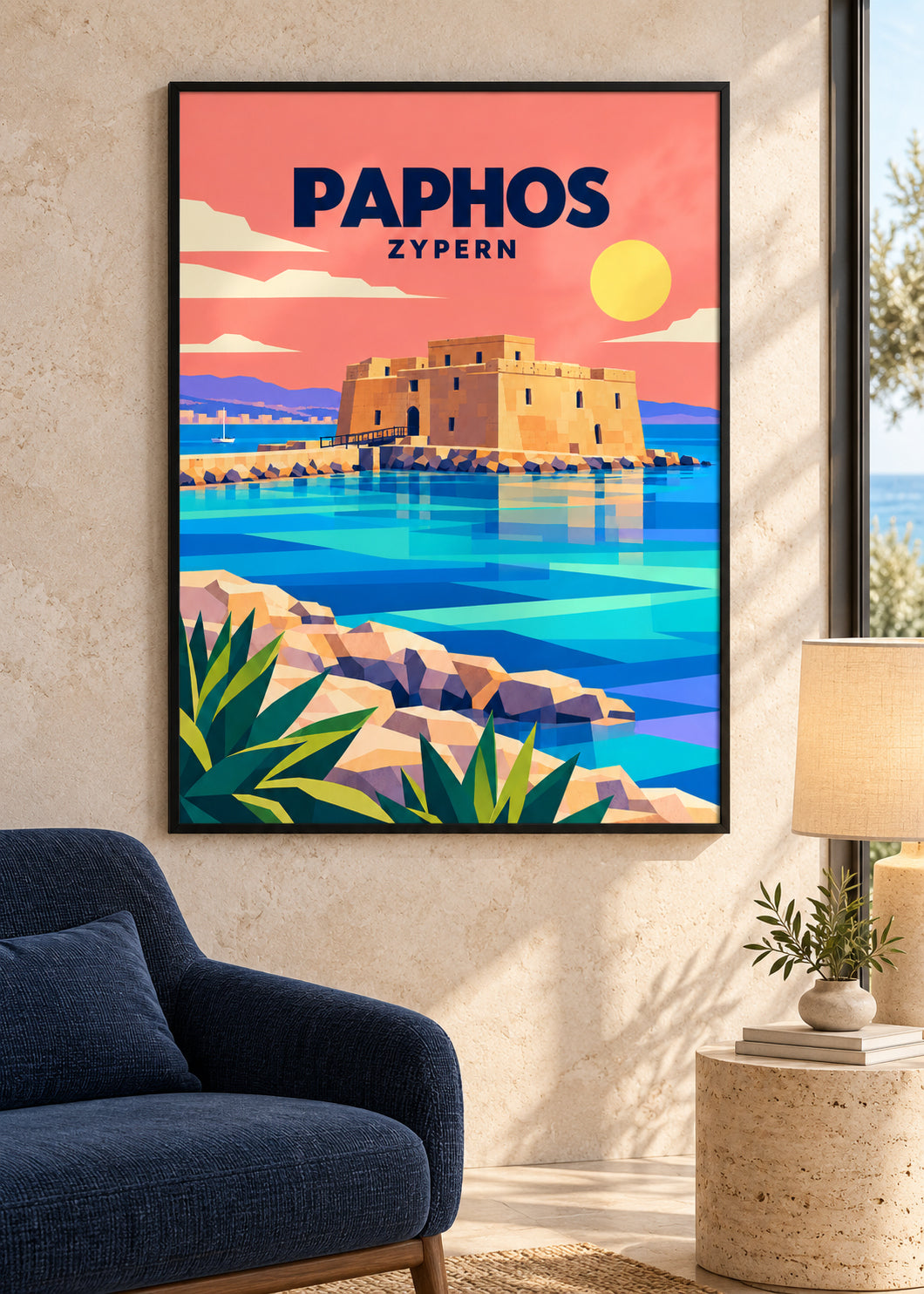 Paphos – Kunstdruck im dünnen matten schwarzen Rahmen