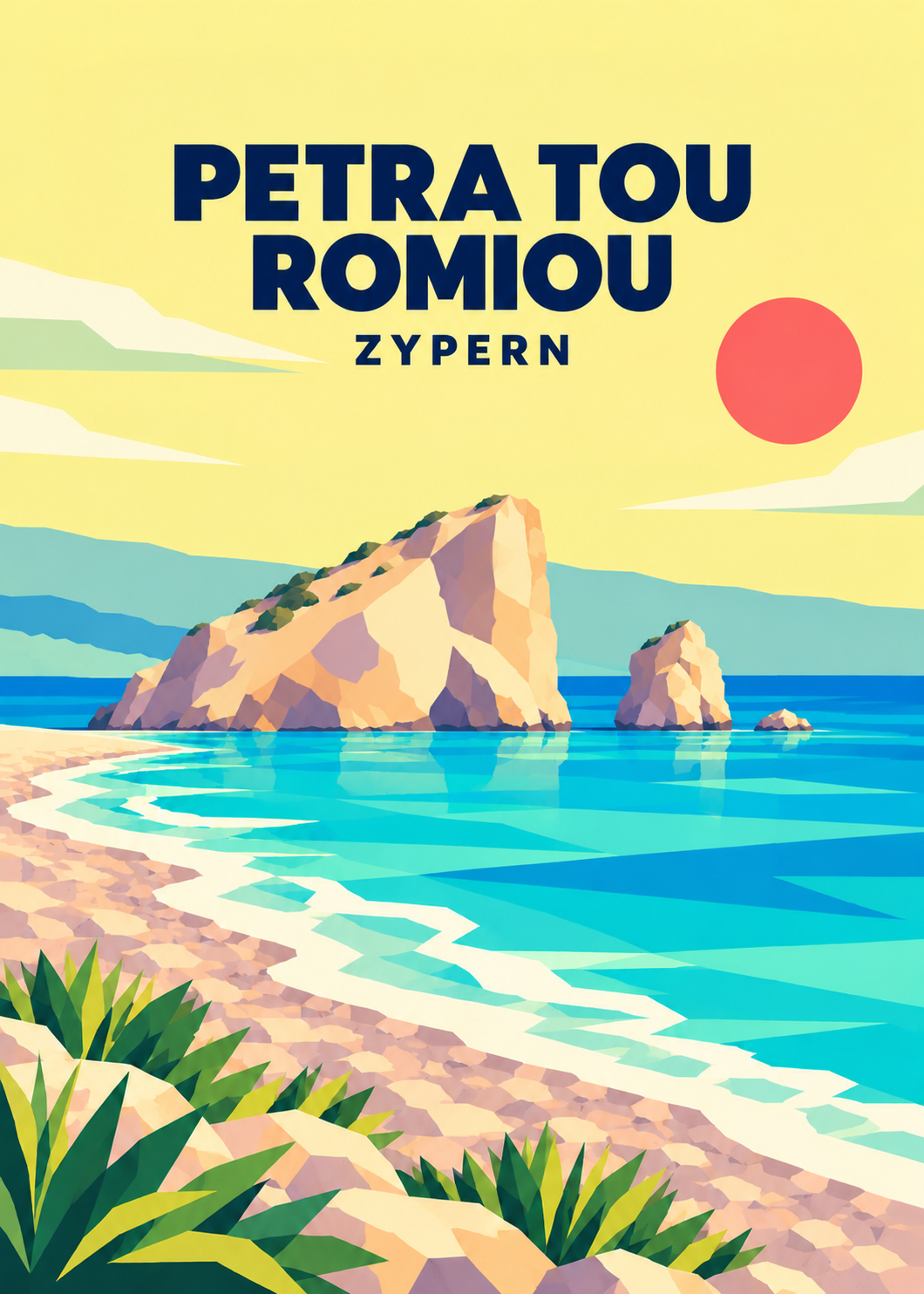 Petra tou Romiou, Zypern – geometrische Illustration der Aphrodite-Felsen