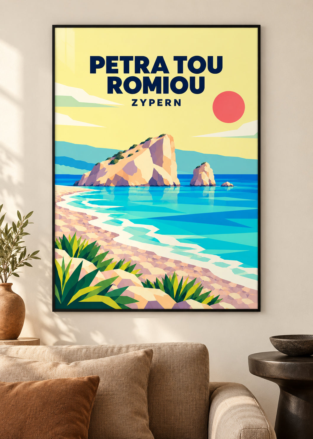 Petra tou Romiou – Kunstdruck im dünnen matten schwarzen Rahmen