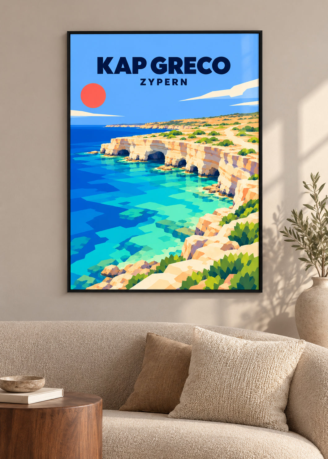 Kap Greco – Kunstdruck im dünnen matten schwarzen Rahmen