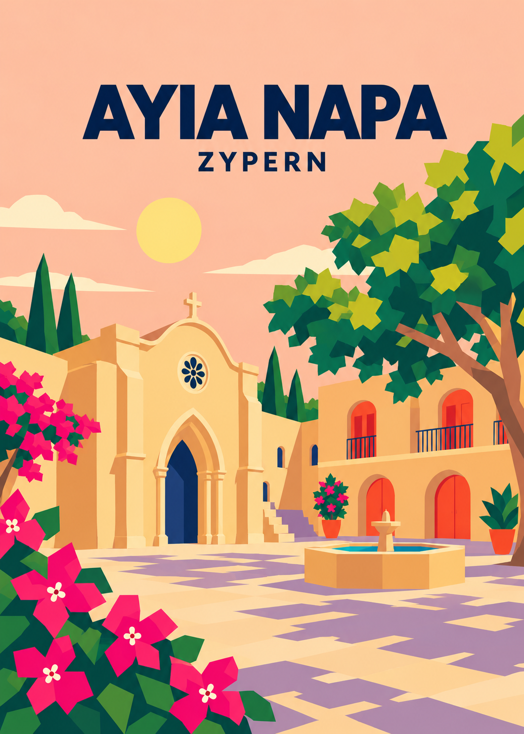 Ayia Napa, Zypern – geometrische Illustration des Klosterhofs