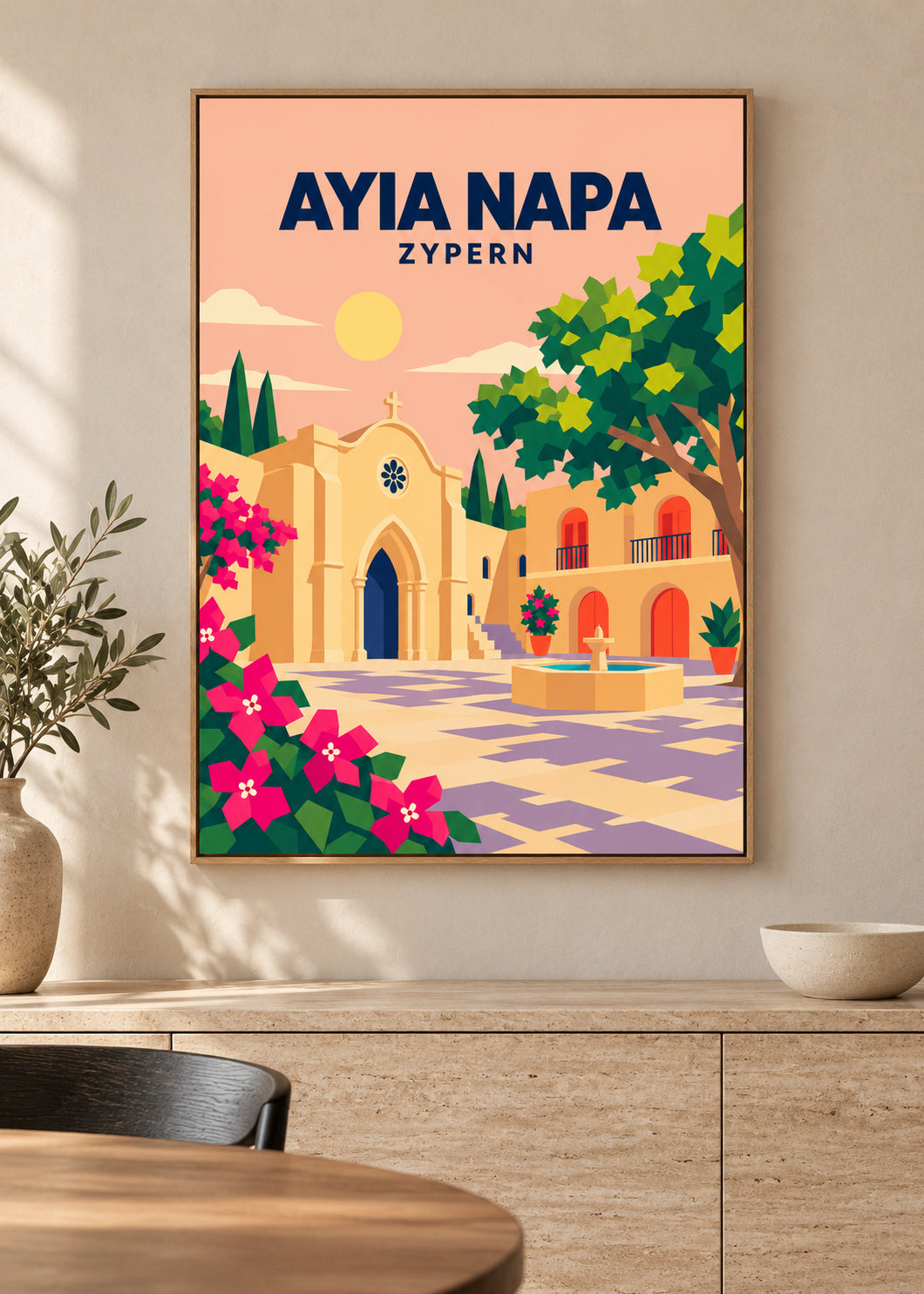 Ayia Napa – Leinwand im dünnen Eichen-Schattenfugenrahmen