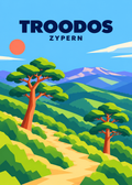 Troodos, Zypern – geometrische Illustration der bewaldeten Berglandschaft