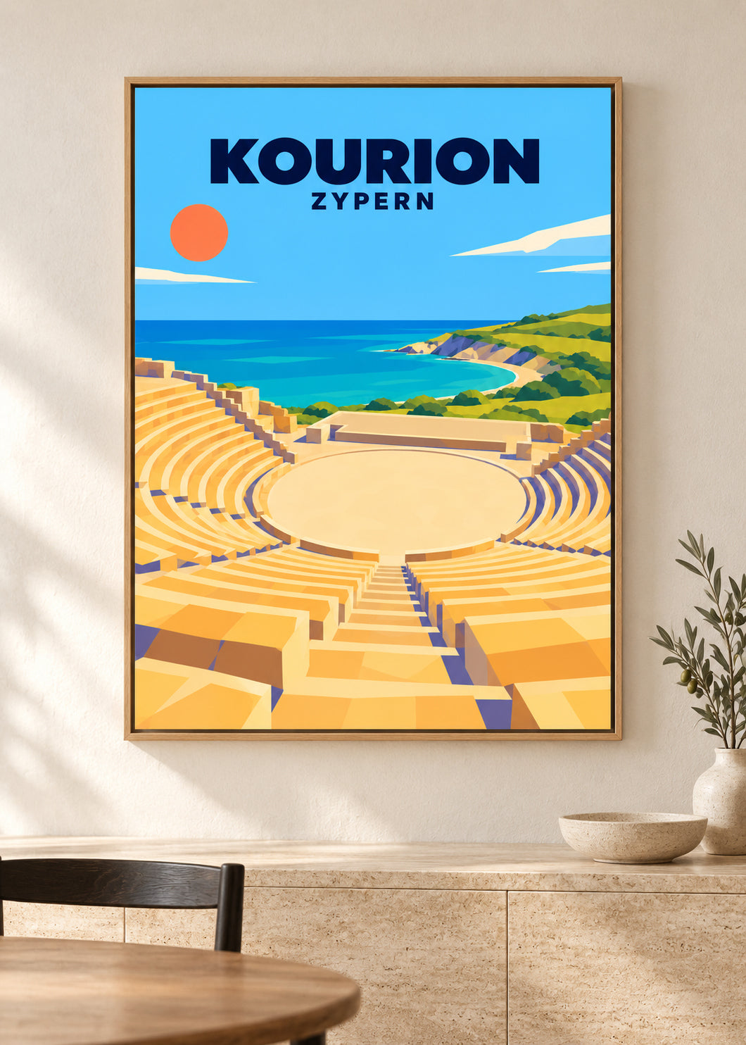 Kourion – Leinwand im dünnen Eichen-Schattenfugenrahmen