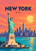 New York, USA – geometrische Illustration mit Freiheitsstatue und Skyline