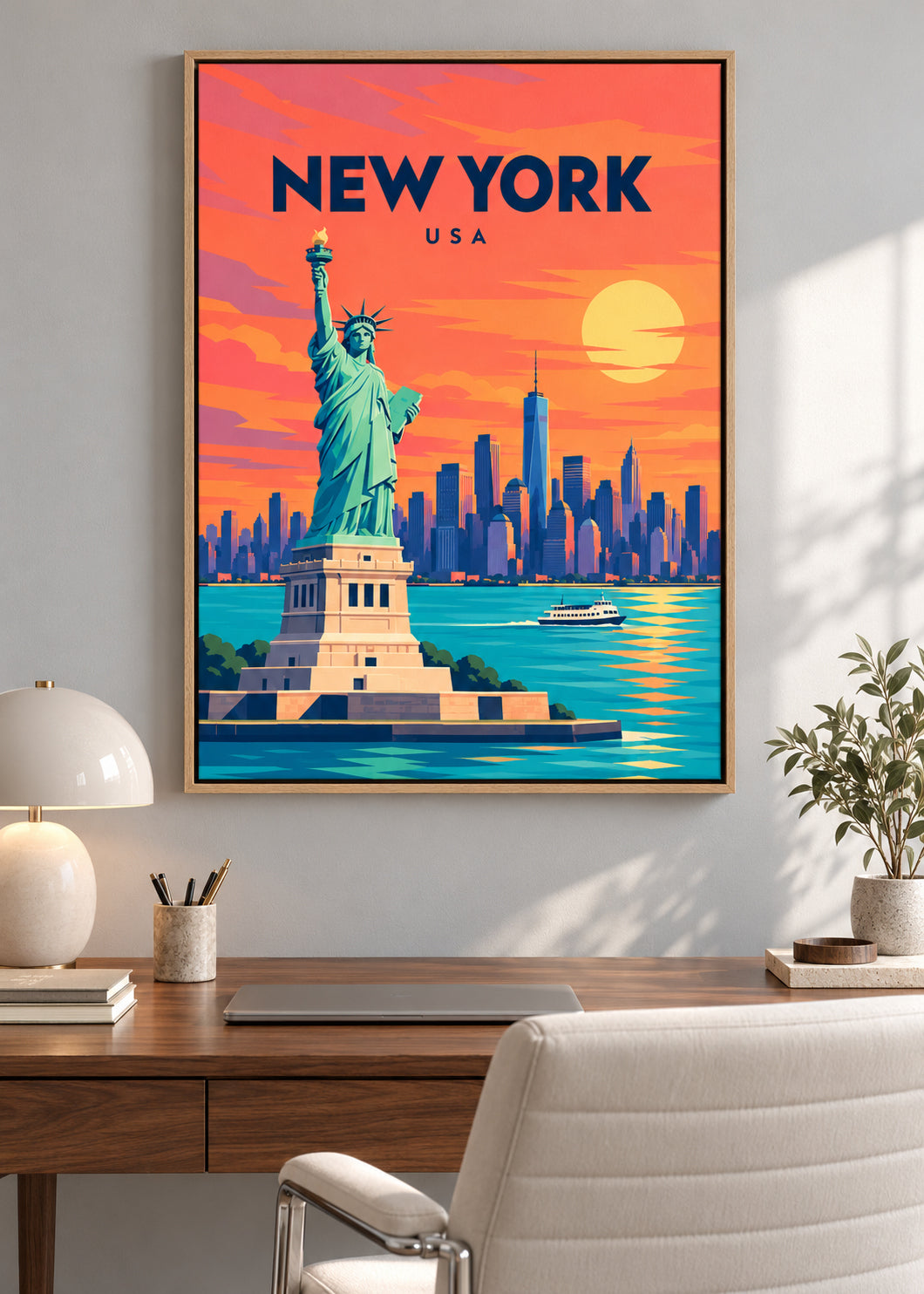 New York – Leinwand im dünnen Eichen-Schattenfugenrahmen