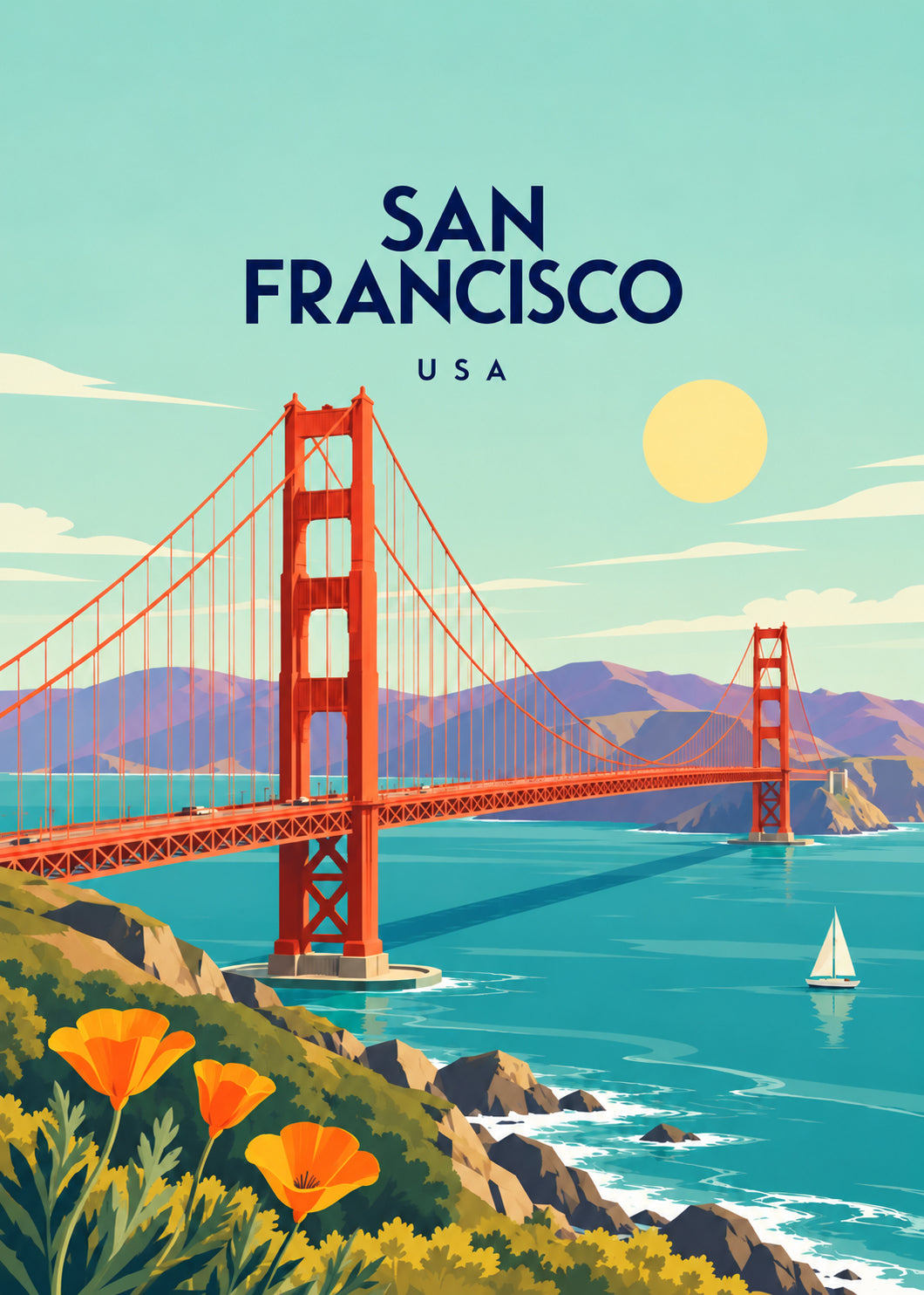 San Francisco, USA – geometrische Illustration der Golden Gate Bridge