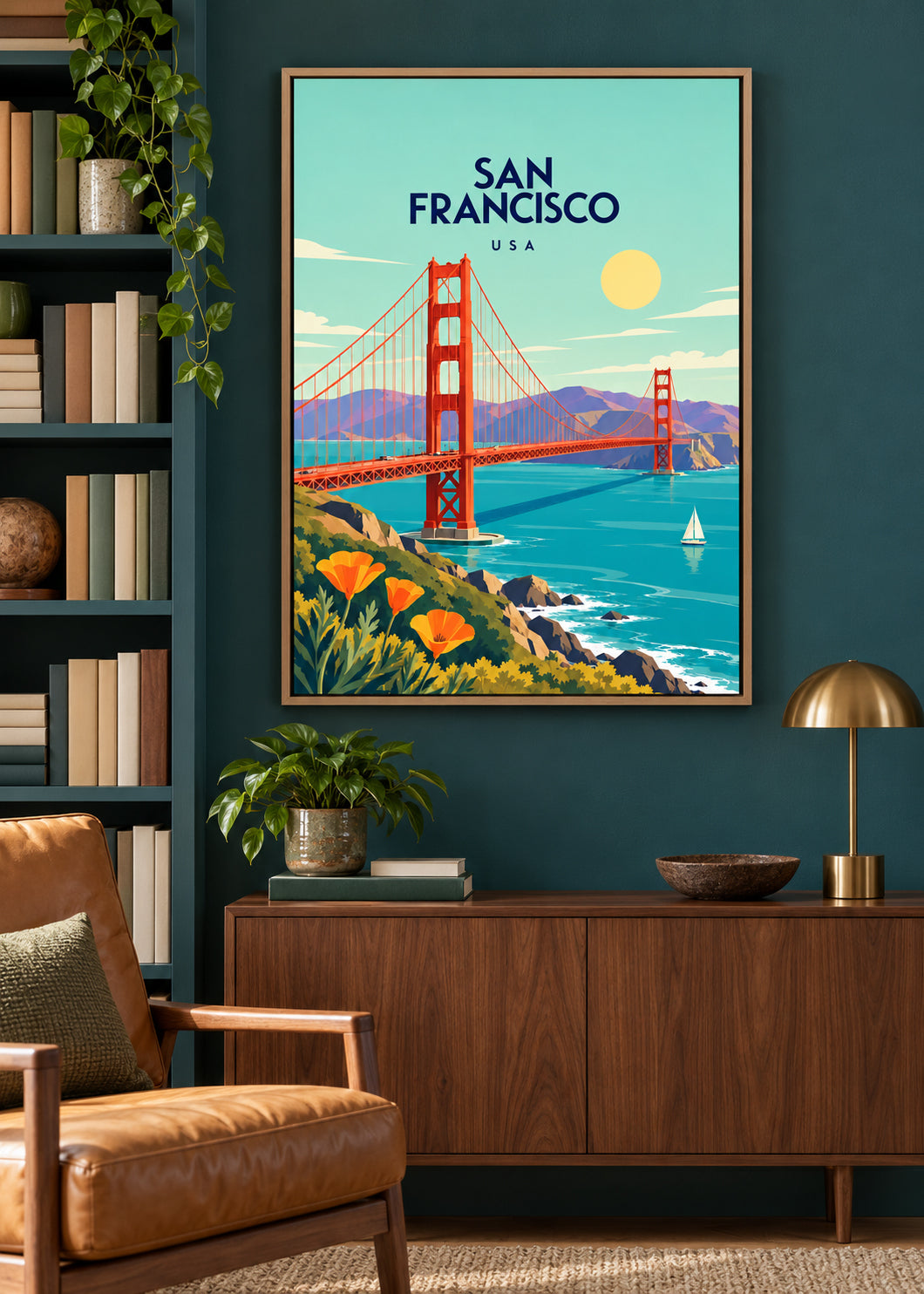 San Francisco – Leinwand im Eichen-Schattenfugenrahmen
