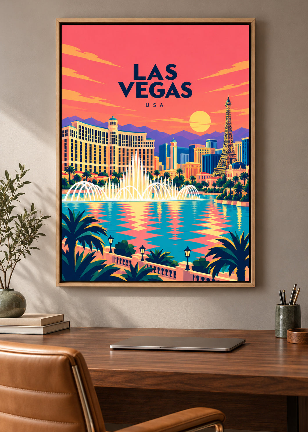 Las Vegas – Leinwand mit Eichen-Schattenfugenrahmen
