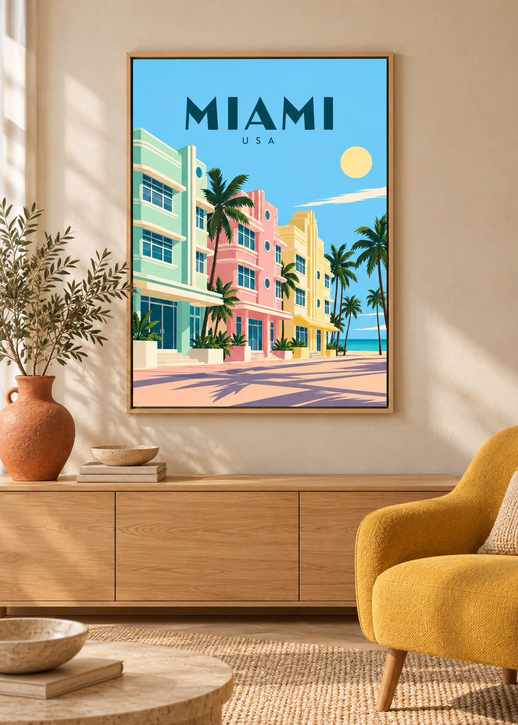 Miami – Leinwand mit Eichen-Schattenfugenrahmen