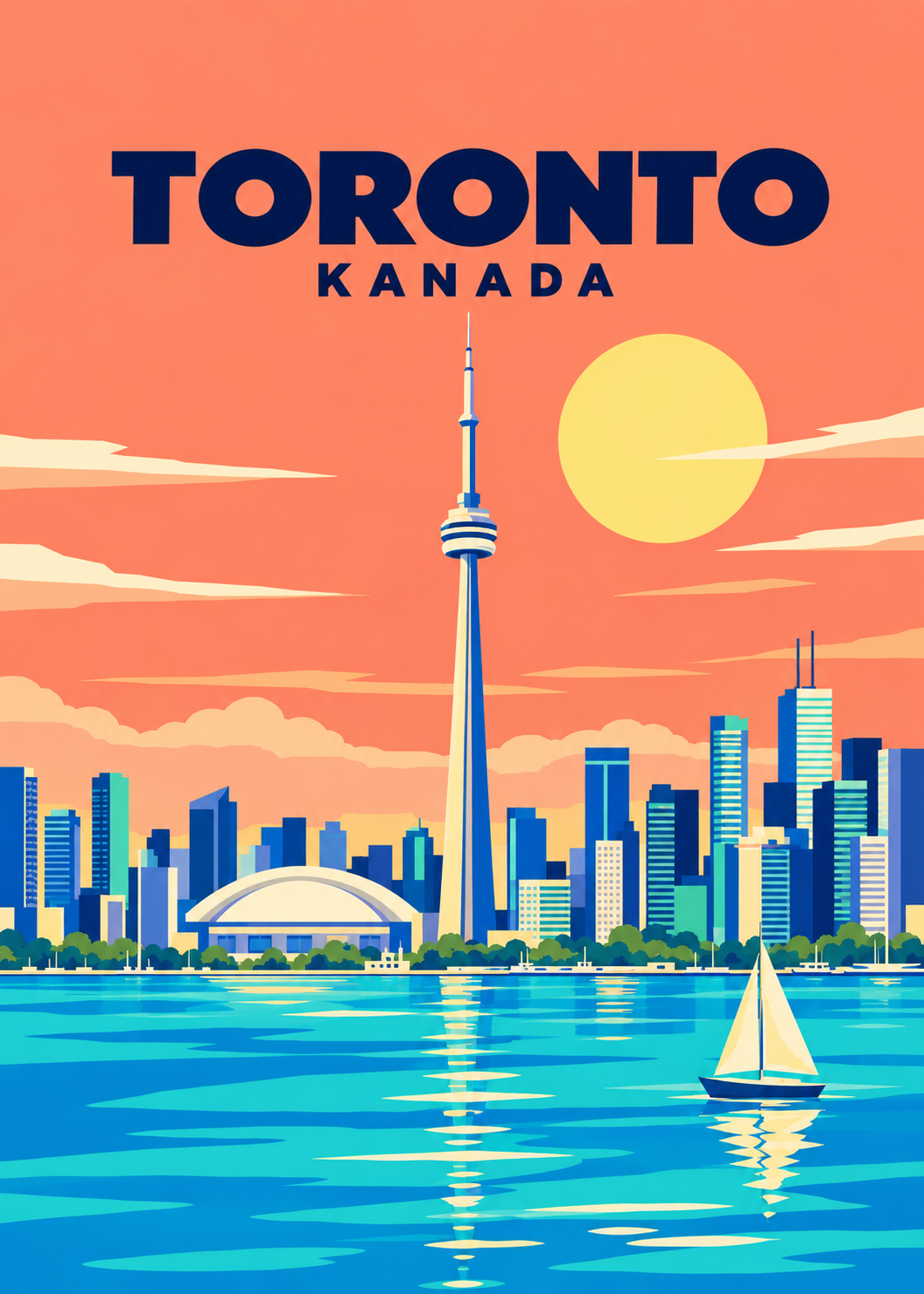 Toronto, Kanada – geometrische Illustration mit CN Tower und Ontariosee
