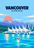 Vancouver, Kanada – geometrische Illustration mit Canada Place und Hafen