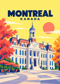 Montreal, Kanada – geometrische Illustration mit Rathaus und herbstlichem Platz