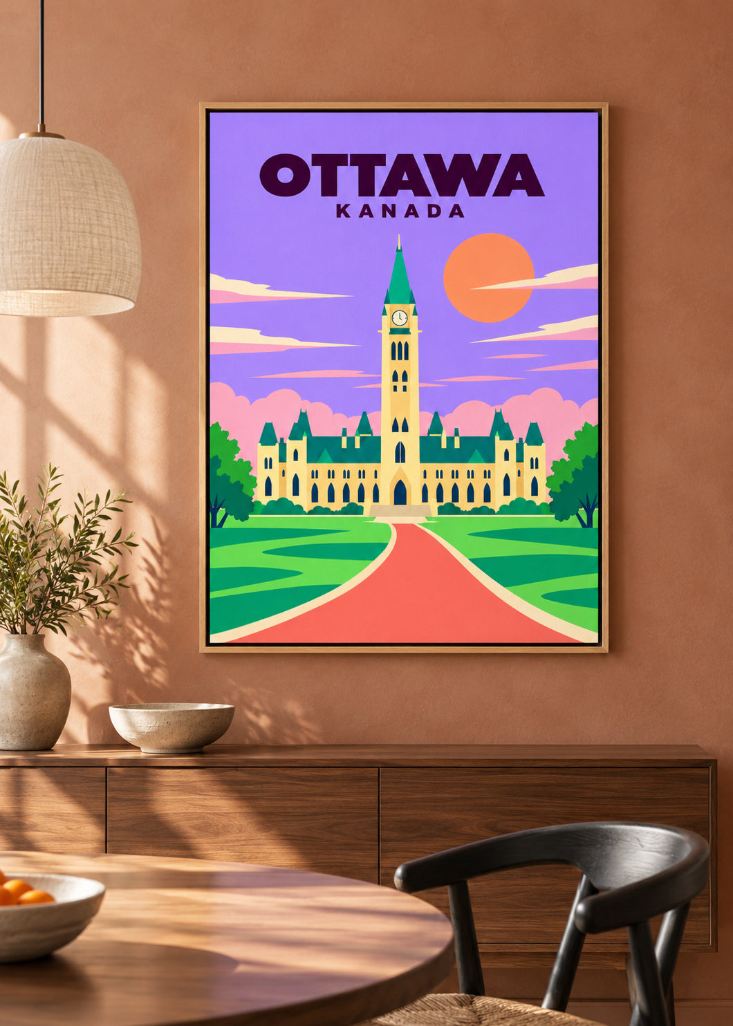 Ottawa auf Leinwand im Naturholz-Schattenfugenrahmen