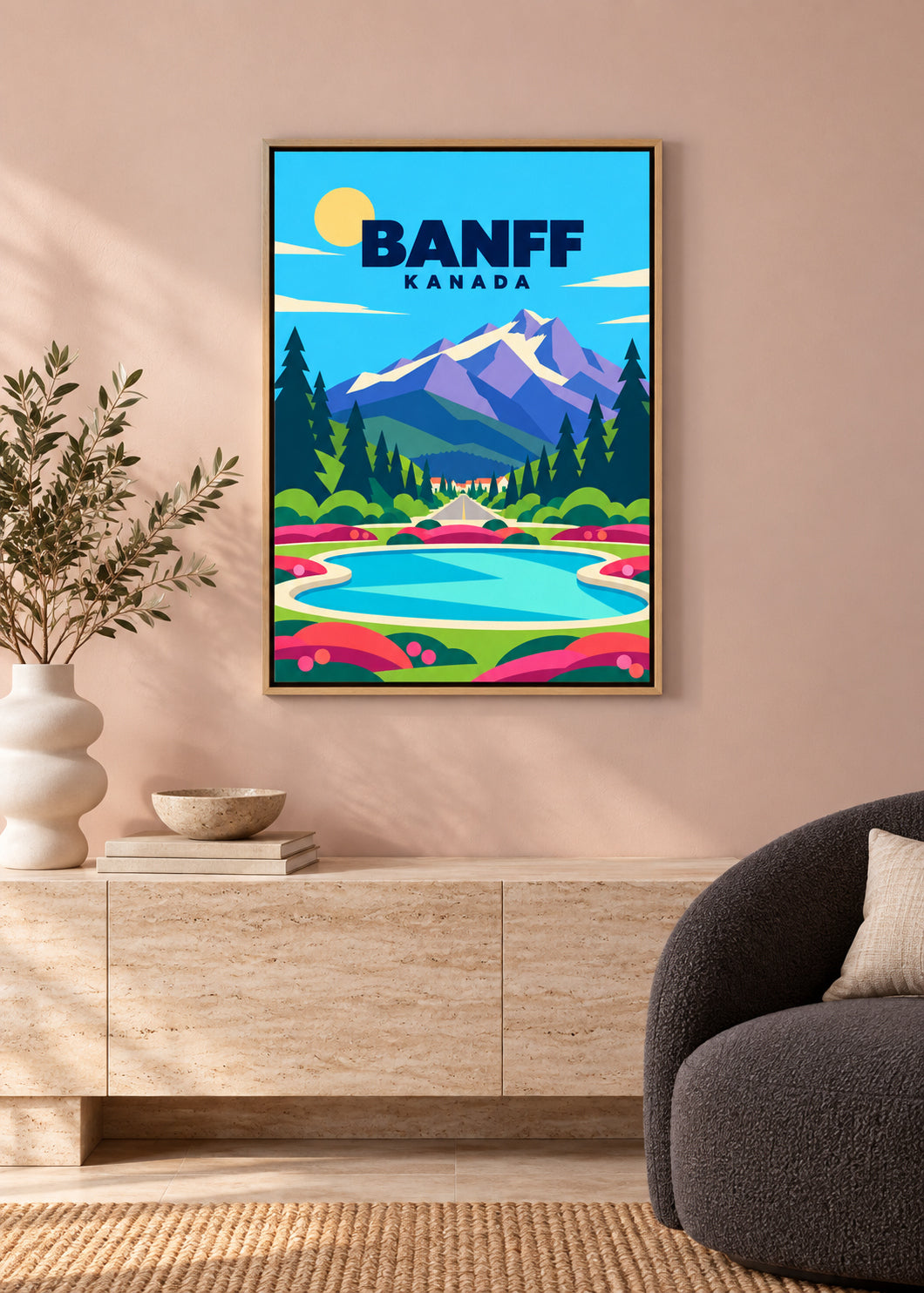Banff auf Leinwand im Naturholz-Schattenfugenrahmen