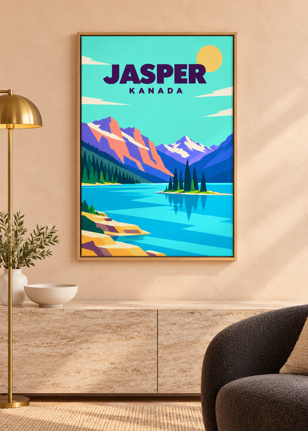 Jasper auf Leinwand im Naturholz-Schattenfugenrahmen