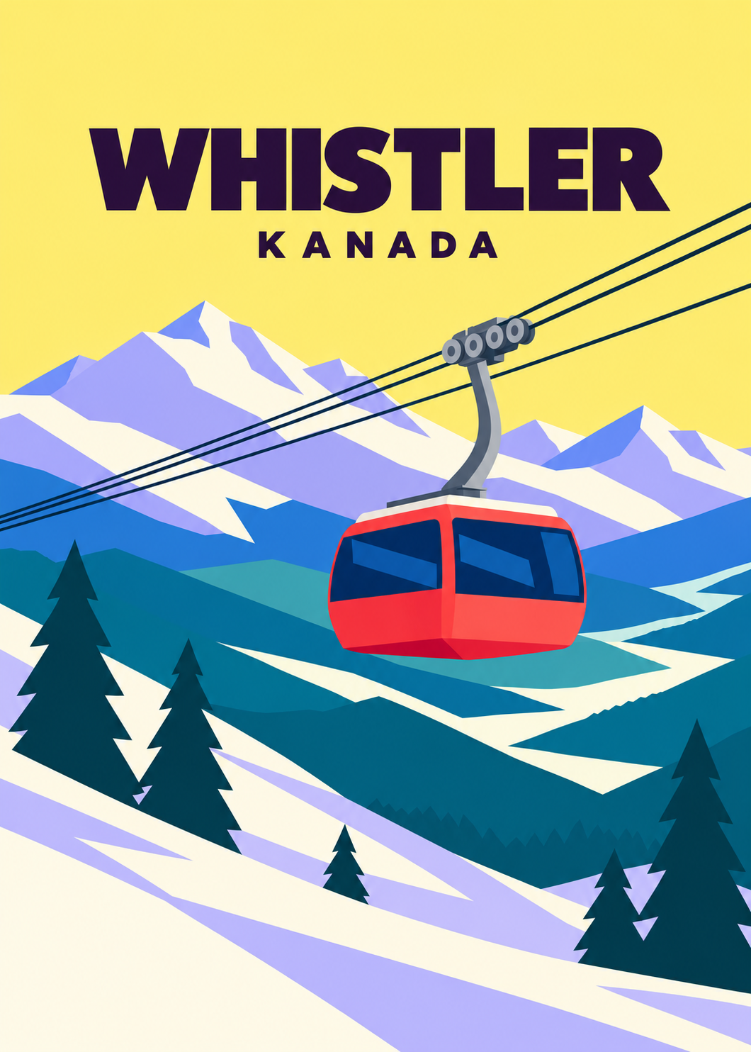 Whistler – geometrische Illustration der roten PEAK-2-PEAK-Gondel in Kanada