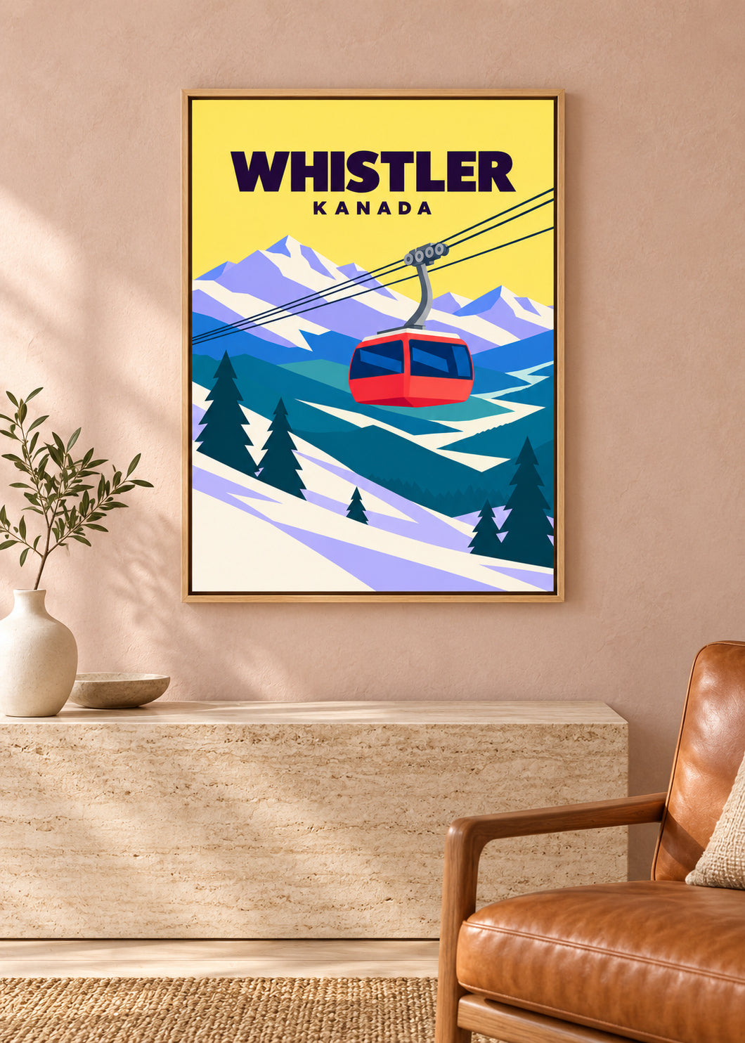 Whistler auf Leinwand im Naturholz-Schattenfugenrahmen