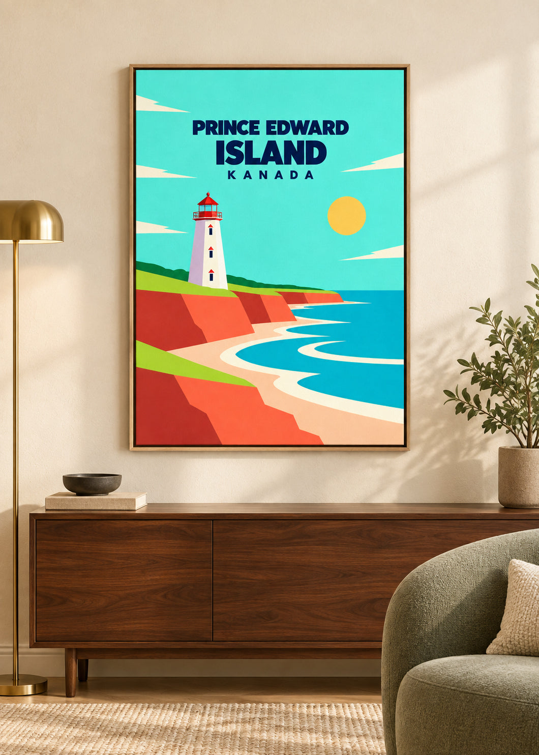 Prince Edward Island auf Leinwand im Naturholz-Schattenfugenrahmen