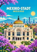 Mexiko-Stadt in Mexiko – geometrische Illustration mit Palacio de Bellas Artes und Jacaranda