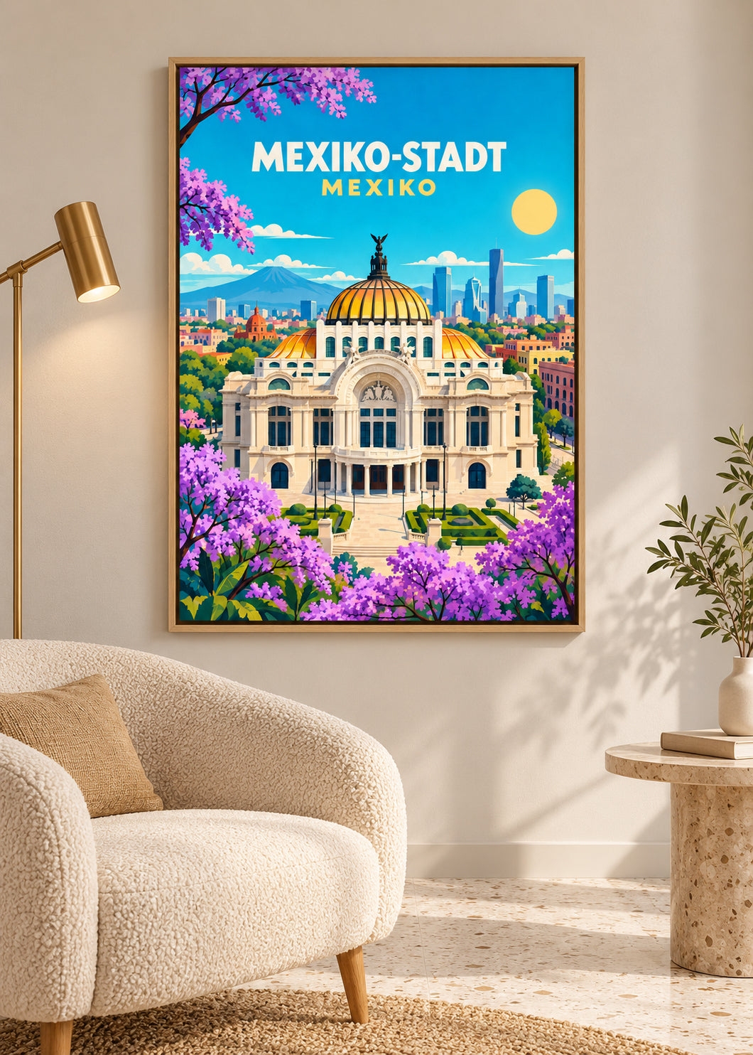 Mexiko-Stadt – Mockup als Leinwand im Eichen-Schattenfugenrahmen