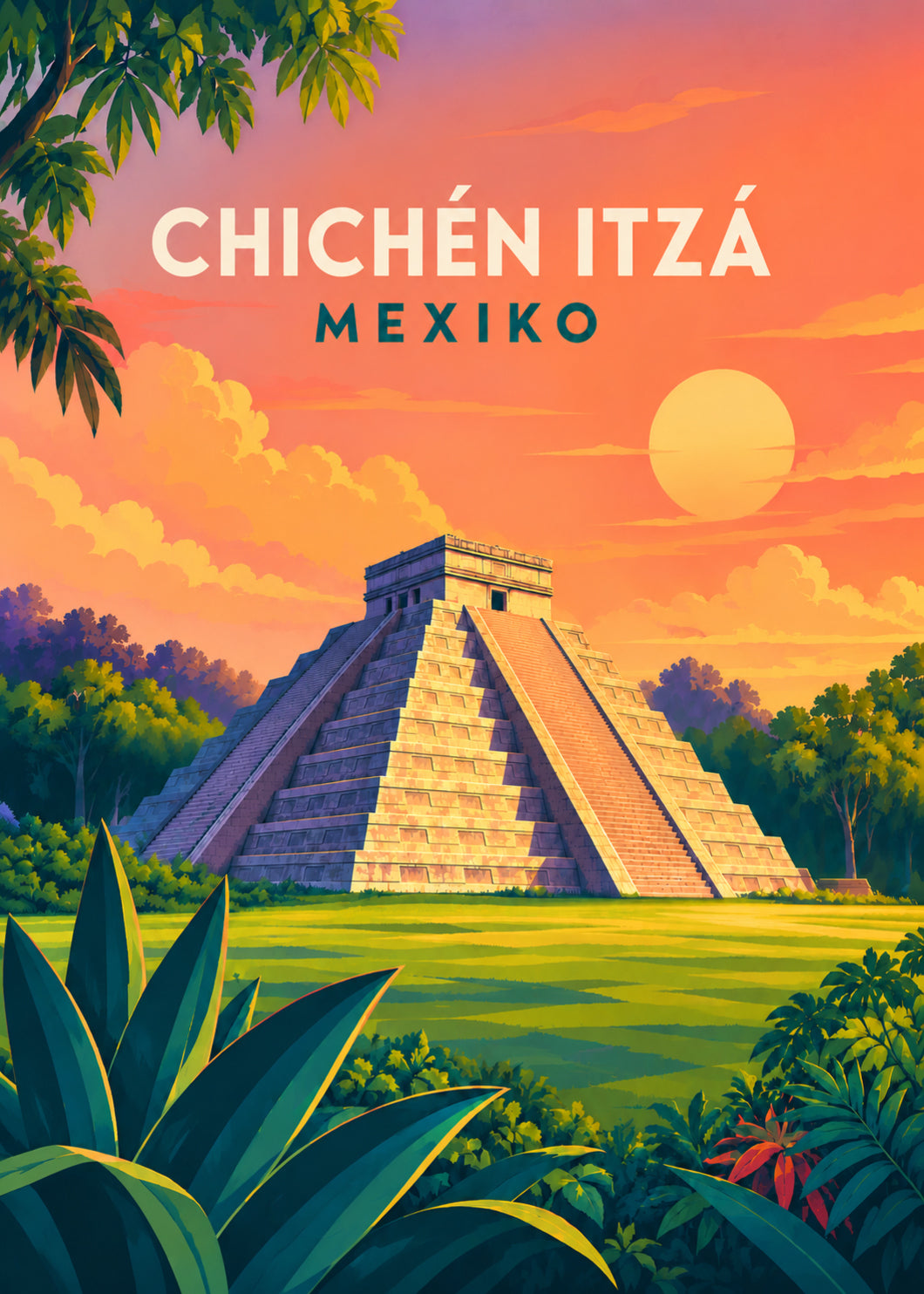 Chichén Itzá in Mexiko – geometrische Illustration der Kukulcán-Pyramide