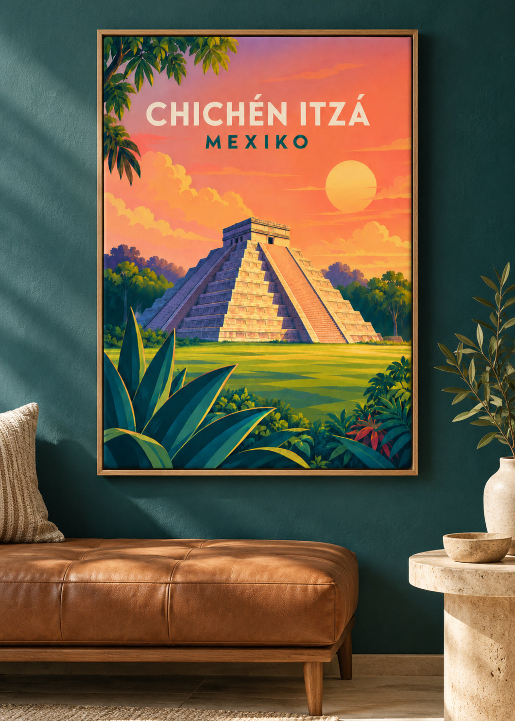 Chichén Itzá – Mockup als Leinwand im Eichen-Schattenfugenrahmen